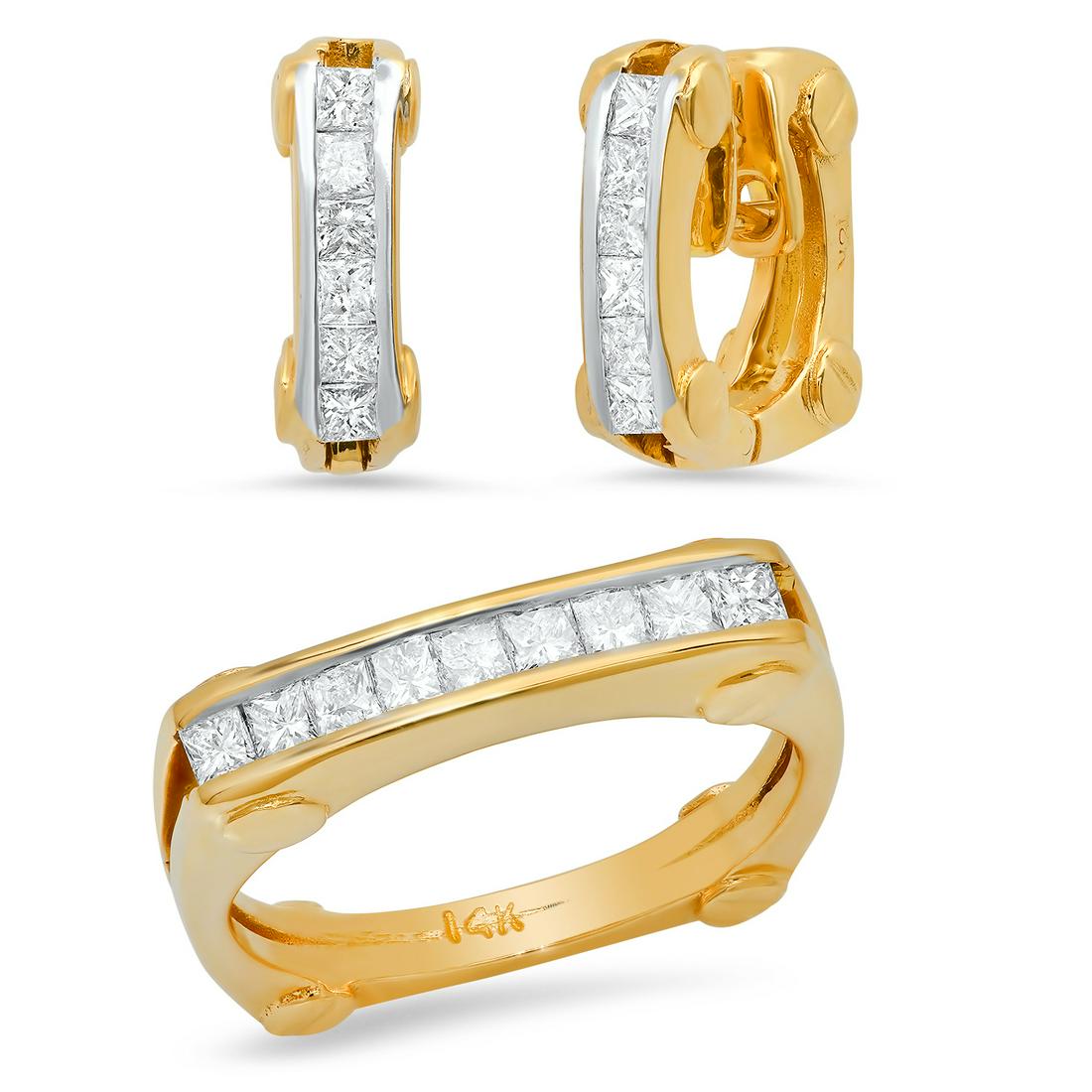 14K Gold Diamond Ring and Earring Set: Retail: $9,520.00 ****** 14K Gold Diamond Ring and Earring Set ****** Size: 6.75 / Metal: 14K Yellow Gold / Total Item Weight: 10.5 Grams / Country Made: United States / / Main Stone: Diamond / Carat