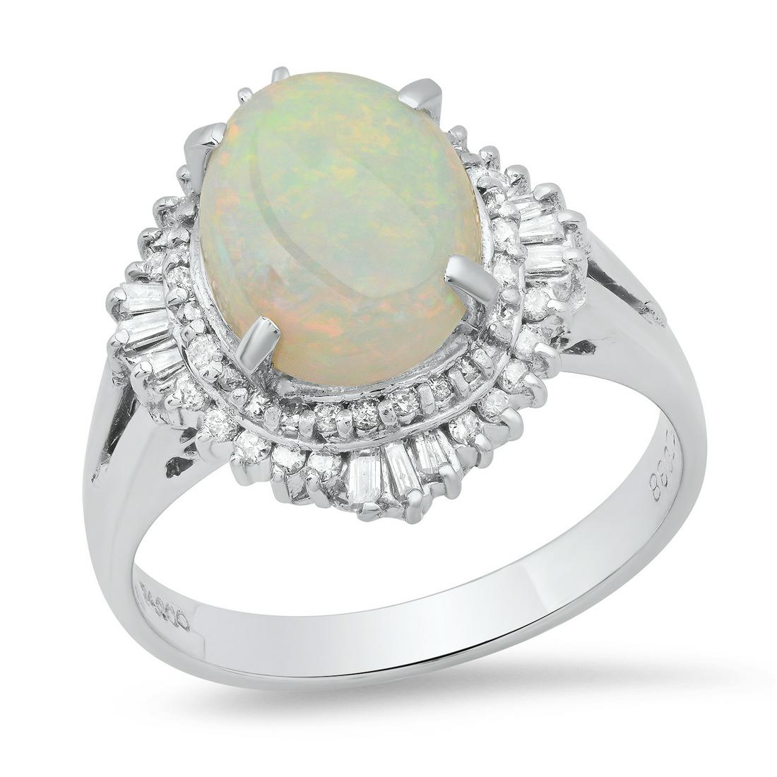 Platinum Setting with 1.95ct Opal and 0.38ct Diamond Ladies Ring: Retail: $5,900.00 ****** Platinum Setting with 1.95ct Opal and 0.38ct Diamond Ladies Ring ****** Size: 6.5(we offer free resizing to winning bidders) / Metal: Platinum / Total Item Weight: 7.4 Grams /