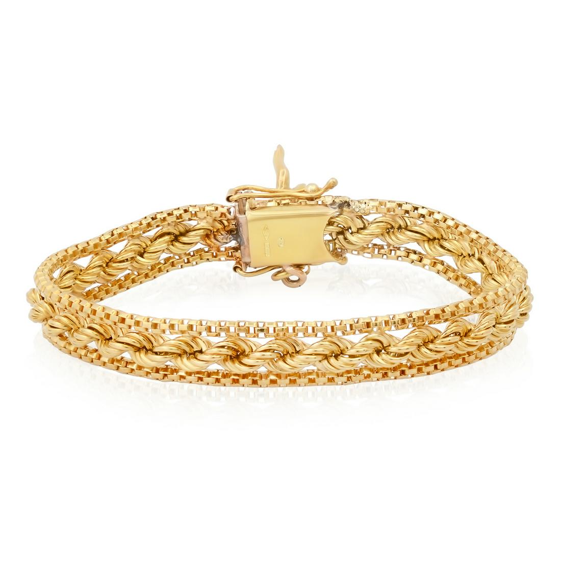 18K Yellow Gold Rope Style Charm Bracelet: Retail: $3,800.00 ****** 18K Yellow Gold Rope Style Charm Bracelet ****** Size: 6.5 / Metal: 18K Yellow Gold / Total Item Weight: 19.0 Grams / Country Made: United States / / Main Stone: Gold / Carat