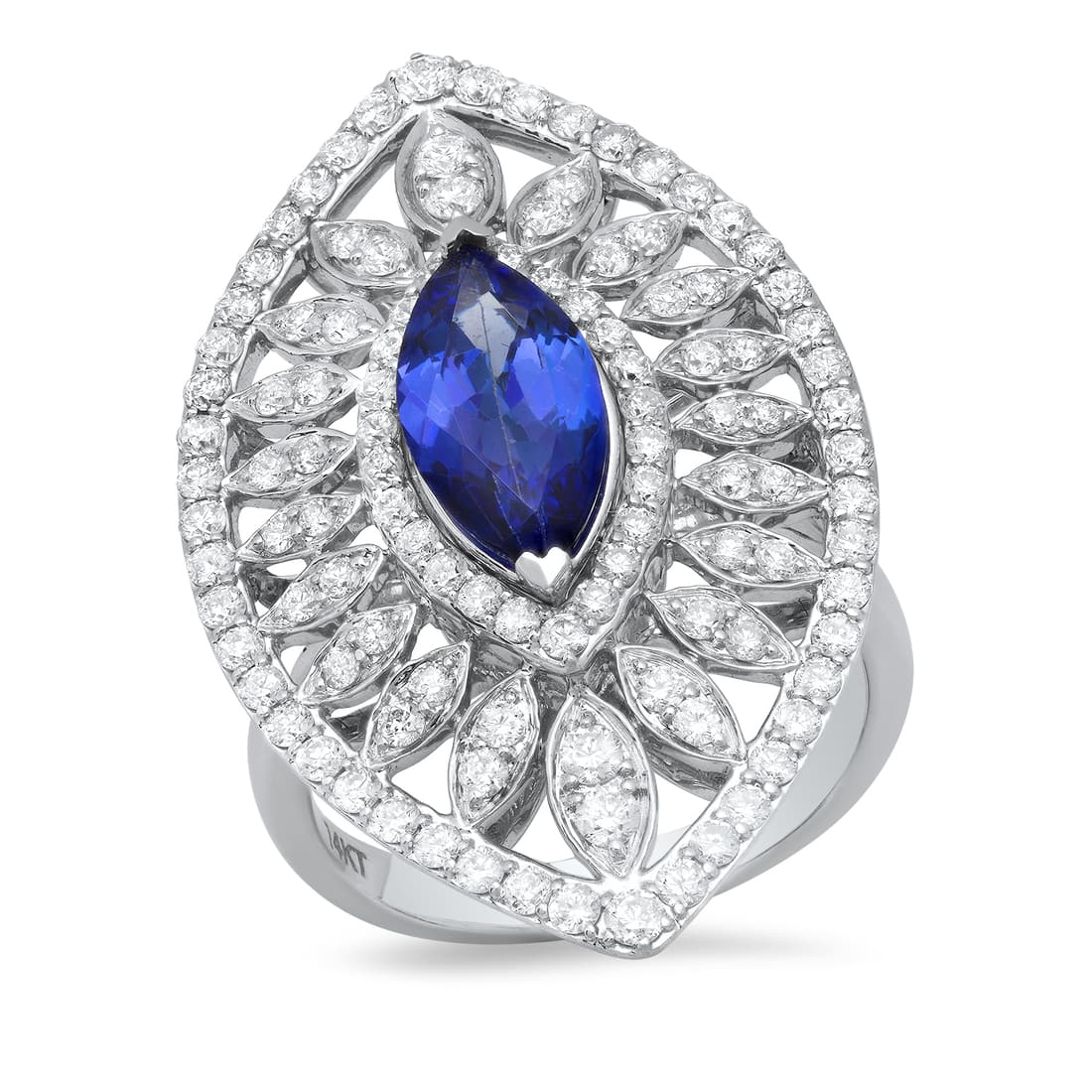 14K White Gold 1.58ct Tanzanite and 1.52ct Diamond Ring: Retail: $9,115.00 ****** 14K White Gold 1.58ct Tanzanite and 1.52ct Diamond Ring ****** Size: 7 (Free resizing to winning bidders) / Metal: 14K White Gold / Total Item Weight: 9.5 Grams / Country Made