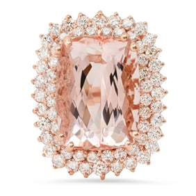 14K Rose Gold with 17.46ct Morganite and 2.66ct Diamond Ladies Ring