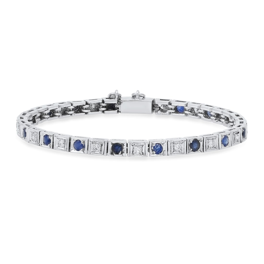 10K White Gold Setting with 1.90ct Sapphire and 0.85ct Diamond Ladies Bracelet: Retail: $6,800.00 ****** 10K White Gold Setting with 1.90ct Sapphire and 0.85ct Diamond Ladies Bracelet ****** Size: 7 Inches / Metal: 10K White Gold / Total Item Weight: 13.0 Grams / Country Made: Un