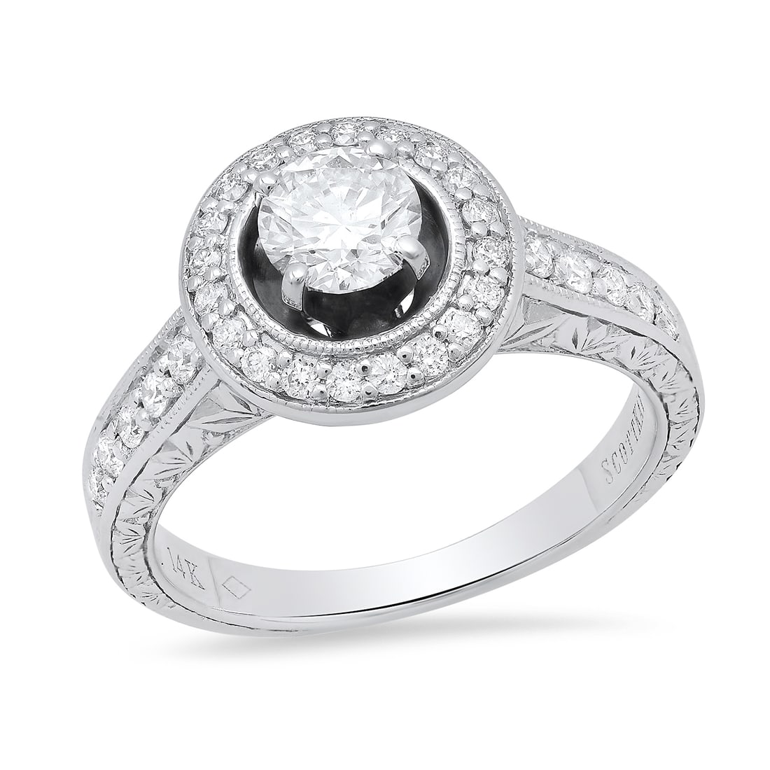 14K White Gold Setting with 0.53ct Center Diamond and 0.78tcw Diamond Scott Kay" Designor Ring": Retail: $5,250.00 ****** 14K White Gold Setting with 0.53ct Center Diamond and 0.78tcw Diamond Scott Kay" Designor Ring ****** Size: 6.25(we offer free resizing to winning bidders) / Metal: 14K White 