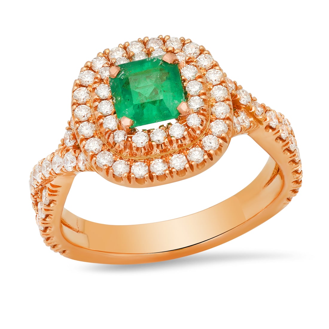 18K Rose Gold Setting with 0.53ct Emerald and 1.1ct Diamond Ring: Retail: $5,620.00 ****** 18K Rose Gold Setting with 0.53ct Emerald and 1.1ct Diamond Ring ****** Size: 6.5 (we offer free resizing to winning bidders) / Metal: 18K Rose Gold / Total Item Weight: 5.8 G