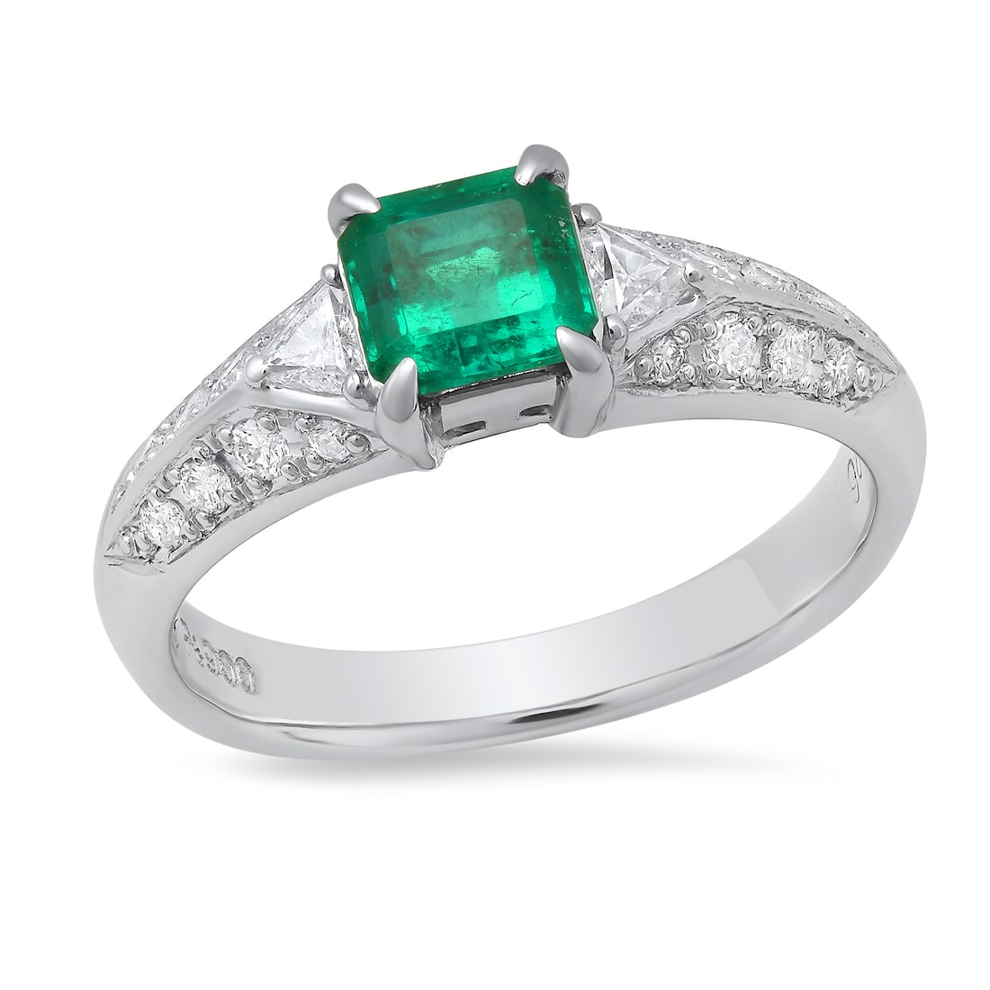 Platinum Setting with 0.63ct Emerald and 0.26ct Diamond Ladies Ring: Retail: $4,500.00 ****** Platinum Setting with 0.63ct Emerald and 0.26ct Diamond Ladies Ring ****** Size: 5.5 (we offer free resizing to winning bidders) / Metal: Platinum / Total Item Weight: 4.8 Gra