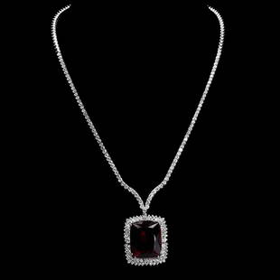 18k White Gold 33.36ct Tourmaline 7.35ct Diamond Necklace: Retail: $51,393.00 ****** 18k White Gold 33.36ct Tourmaline 7.35ct Diamond Necklace ****** Metal: 18K Yellow Gold / Total Item Weight: 35.7 grams / Country Made: United States / / Main Stone: