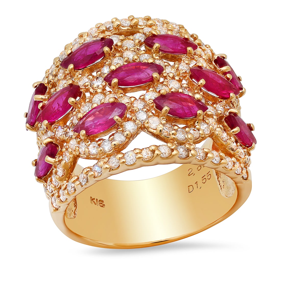 18K Yellow Gold Setting with 2.82ct Ruby and 1.55ct Diamond Ladies Ring: Retail: $11,600.00 ****** 18K Yellow Gold Setting with 2.82ct Ruby and 1.55ct Diamond Ladies Ring ****** Size: 7 (we offer free resizing to winning bidders) / Metal: 18K Yellow Gold / Total Item Weigh