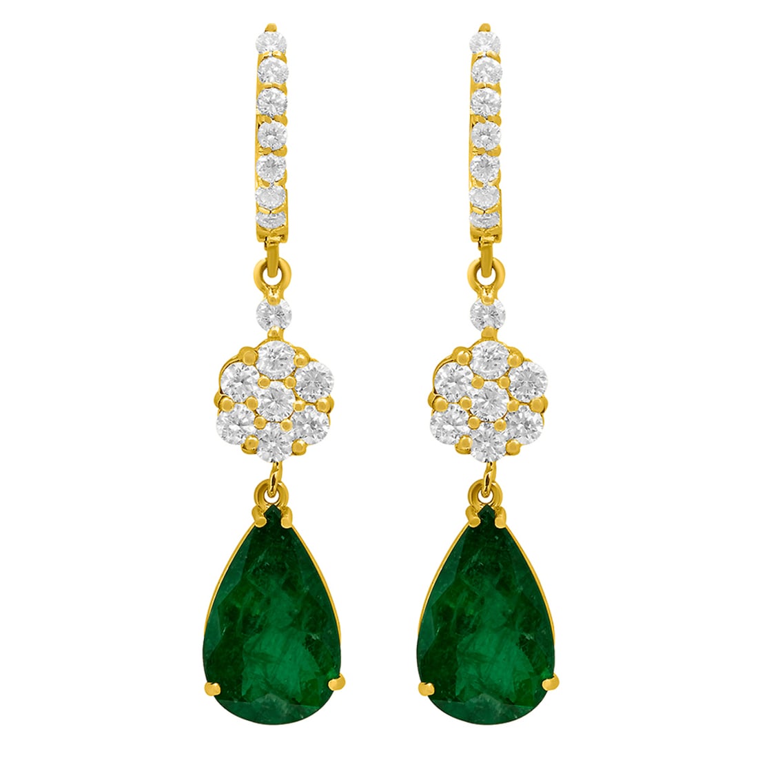 14k Yellow Gold 7.33ct Emerald 2.10ct Diamond Earrings: Retail: $22,260.00 ****** 14k Yellow Gold 7.33ct Emerald 2.10ct Diamond Earrings ****** Metal: 14K Yellow Gold / Total Item Weight: 7.38 grams / Country Made: United States / / Main Stone: Emerald / C