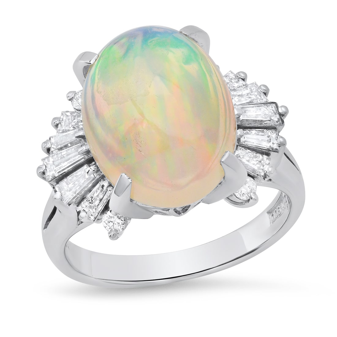 Platinum Setting with 4.48ct Opal and 0.61ct Diamond Ladies Ring: Retail: $9,738.00 ****** Platinum Setting with 4.48ct Opal and 0.61ct Diamond Ladies Ring ****** Size: 5(we offer free resizing to winning bidders) / Metal: Platinum / Total Item Weight: 7.6 Grams / C