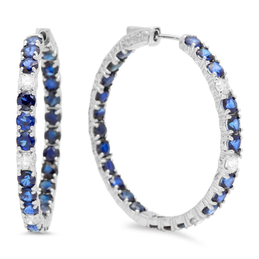 14K Gold 8.62ct Sapphire 0.86cts Diamond Earrings: Retail: $7,285.00 ****** 14K Gold 8.62ct Sapphire 0.86cts Diamond Earrings ****** Metal: 14K White Gold / Total Item Weight: 10.3 grams / Country Made: United States / / Main Stone: Sapphire / Color:
