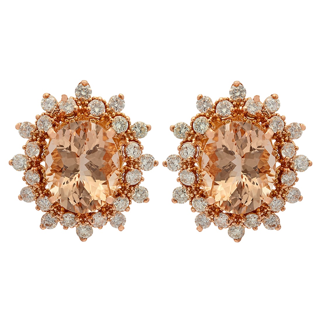 14k Rose Gold 5.05ct Morganite 1.68ct Diamond Earrings: Retail: $6,160.00 ****** 14k Rose Gold 5.05ct Morganite 1.68ct Diamond Earrings ****** Metal: 14K Rose Gold / Total Item Weight: 5.04 grams / Country Made: United States / / Main Stone: Morganite / Co