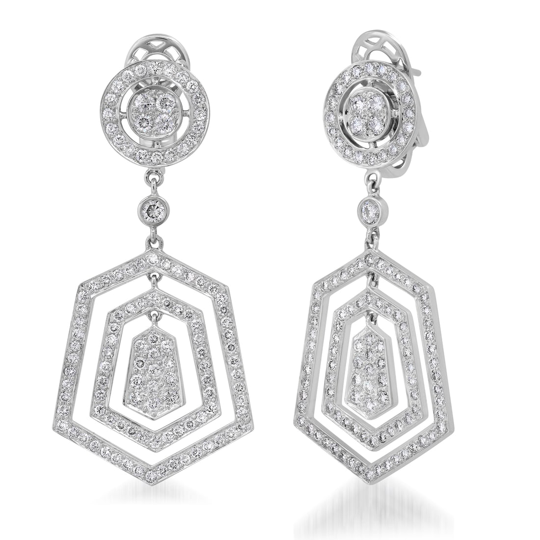 18K White Gold Setting with 2.87ct Diamond Ladies Earrings: Retail: $13,720.00 ****** 18K White Gold Setting with 2.87ct Diamond Ladies Earrings ****** Metal: 18K White Gold / Total Item Weight: 13.0 Grams / Country Made: United States / / Main Stone: Diamond 