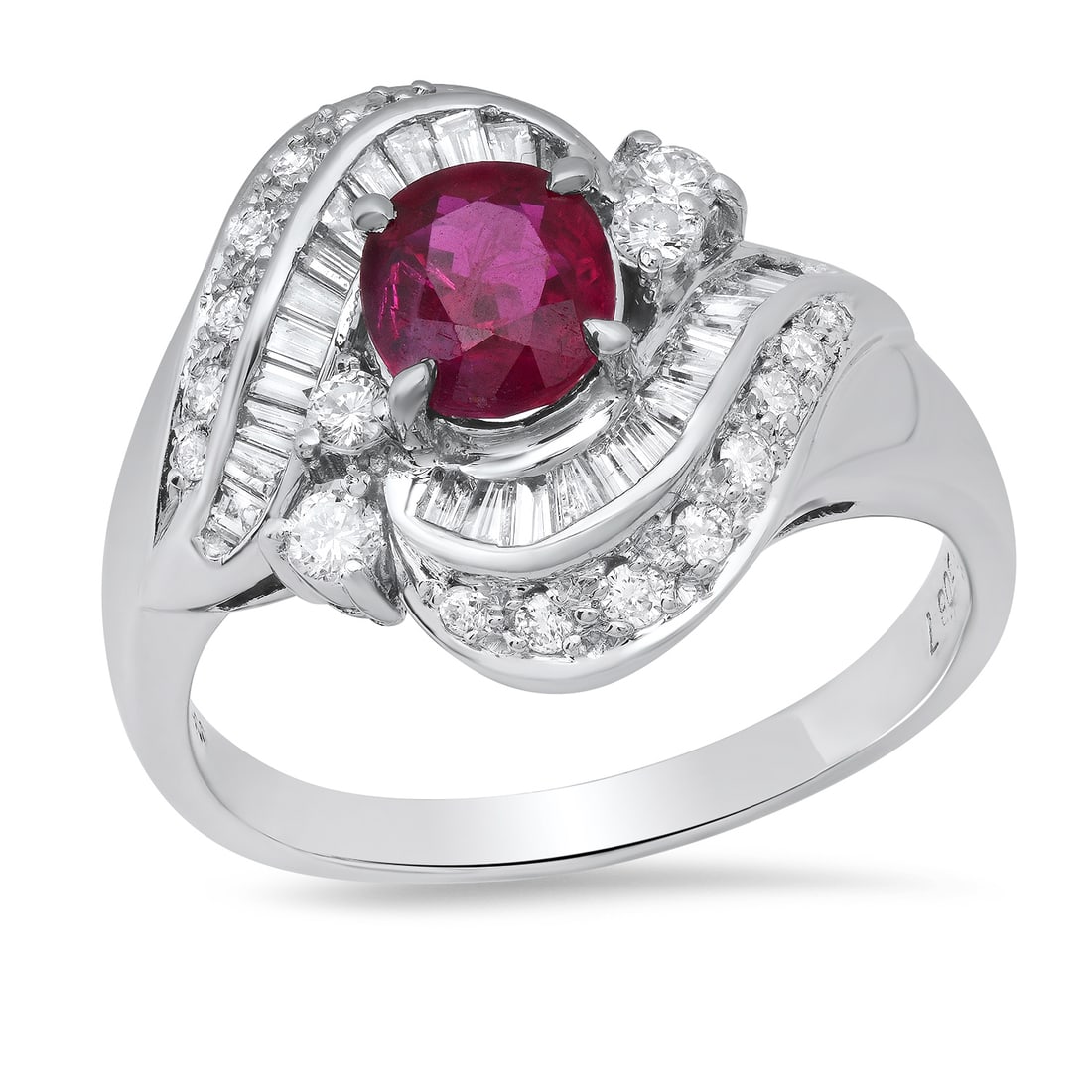 Platinum Setting with 1.40ct Ruby and 0.87ct Diamond Ladies Ring: Retail: $11,000.00 ****** Platinum Setting with 1.40ct Ruby and 0.87ct Diamond Ladies Ring ****** Size: 9(we offer free resizing to winning bidders) / Metal: Platinum / Total Item Weight: 11.6 Grams /
