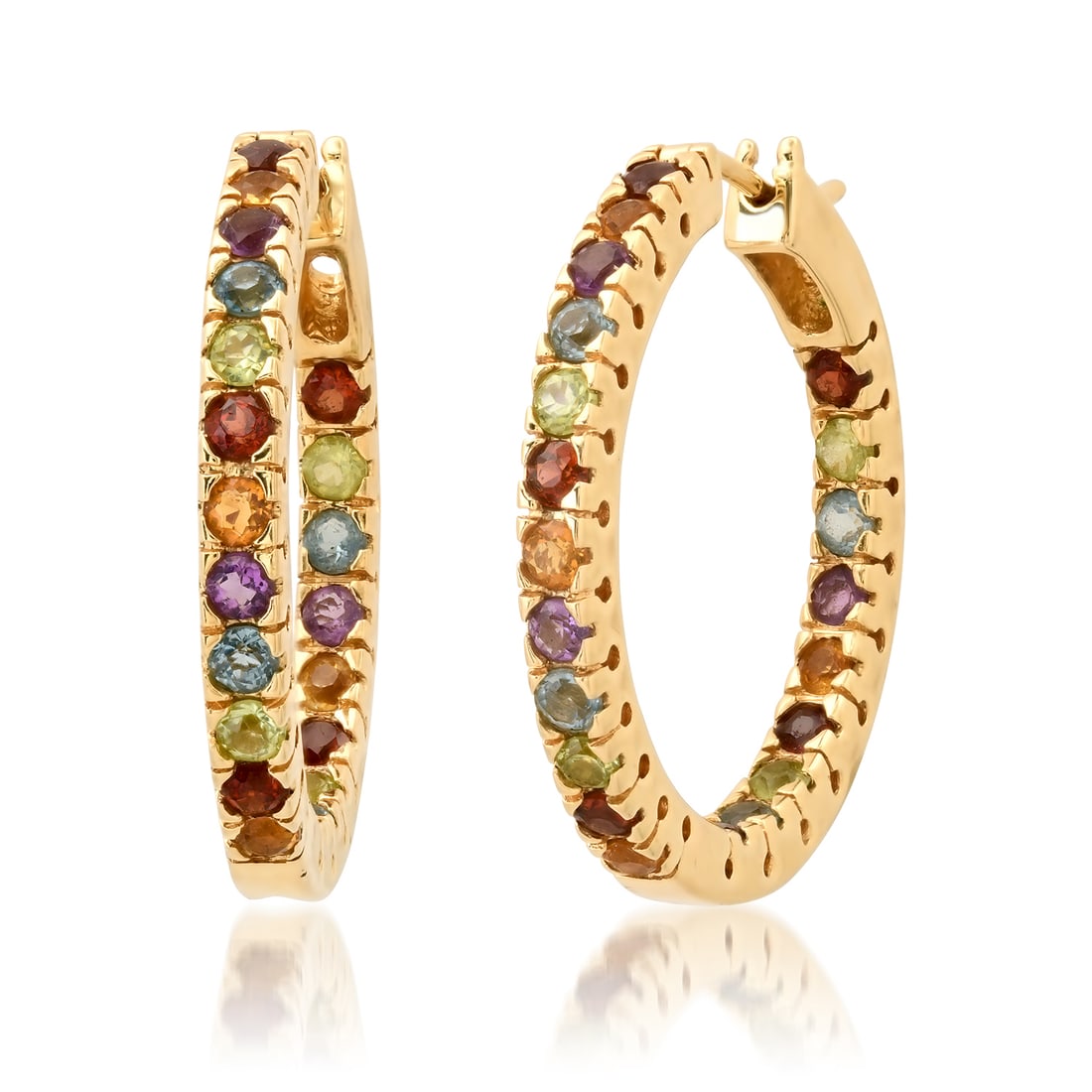14K Yellow Gold Setting with 3.0ct Multi-Stone Hoop Earrings: Retail: $2,055.00 ****** 14K Yellow Gold Setting with 3.0ct Multi-Stone Hoop Earrings ****** Metal: 14K Yellow Gold / Total Item Weight: 11.5 Grams / Country Made: United States / / Main Stone: Garnet
