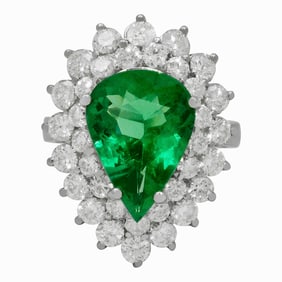 14k White Gold 4.92ct Emerald 2.66ct Diamond Ring