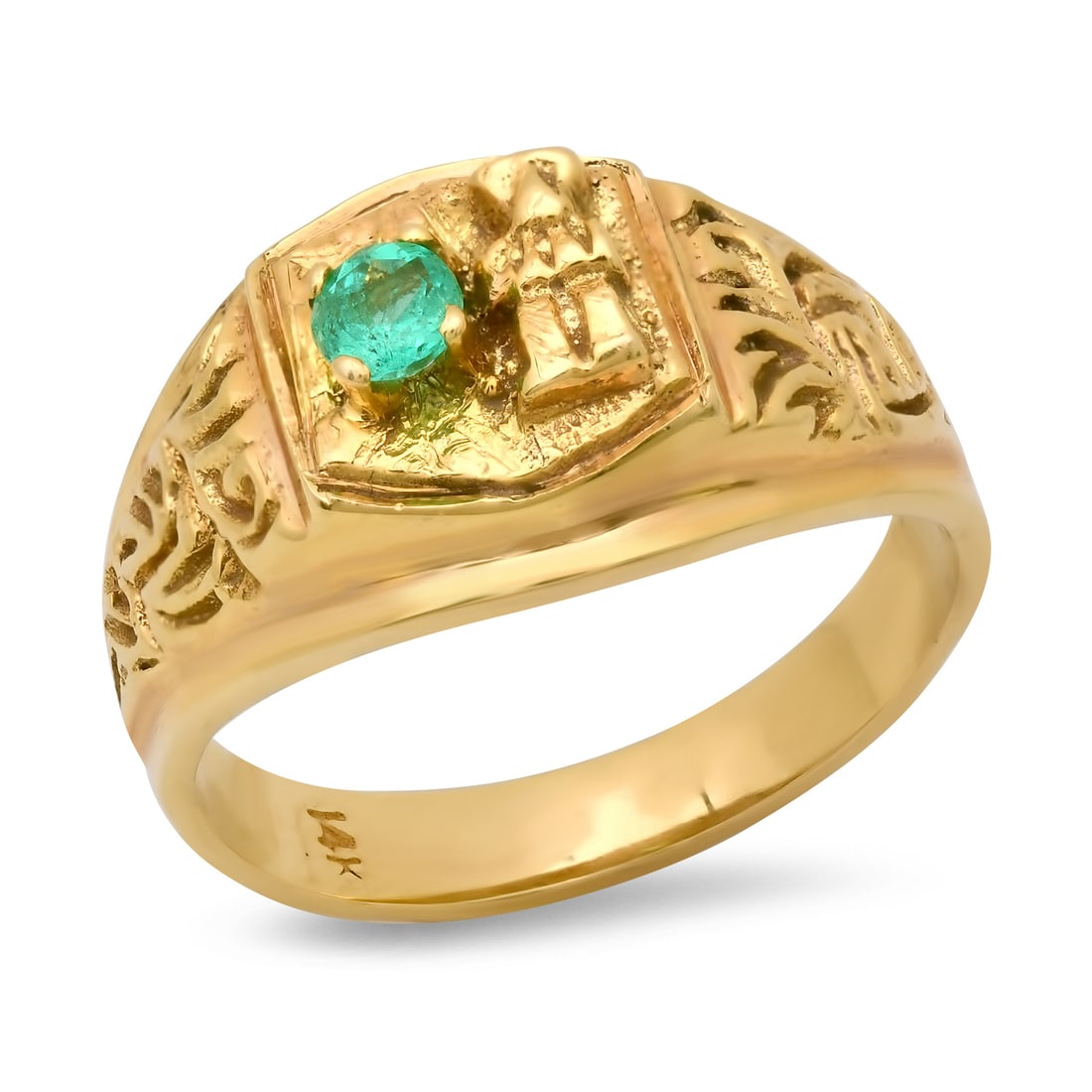 14K Yellow Gold Setting with 0.22ct Emerald Ring Mens Ring: Retail: $2,872.00 ****** 14K Yellow Gold Setting with 0.22ct Emerald Ring Mens Ring ****** Size: 10 (we offer free resizing to winning bidders) / Metal: 14K Yellow Gold / Total Item Weight: 6.2 Grams 