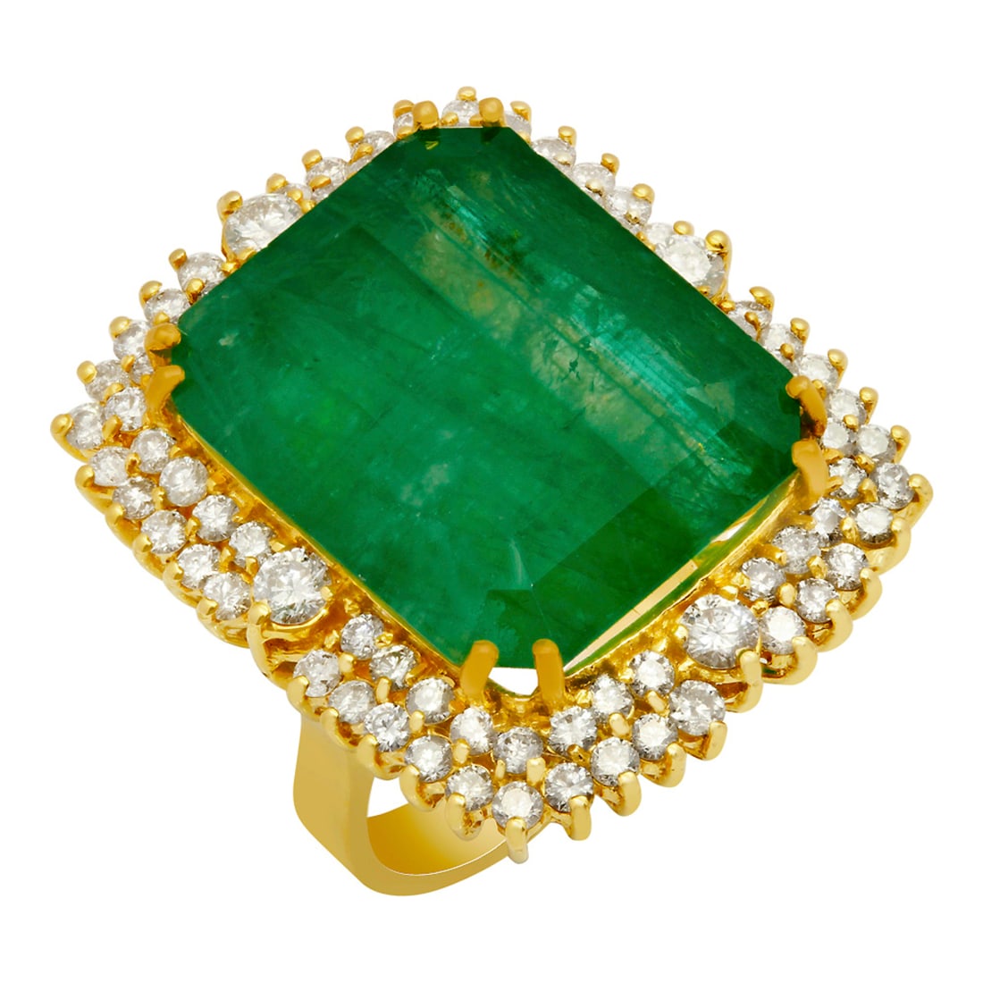 14k Yellow Gold 28.96ct Emerald 2.55ct Diamond Ring: Retail: $18,895.00 ****** 14k Yellow Gold 28.96ct Emerald 2.55ct Diamond Ring ****** Metal: 14K Yellow Gold / Total Item Weight: 20.40 grams / Country Made: United States / / Main Stone: Emerald / Col
