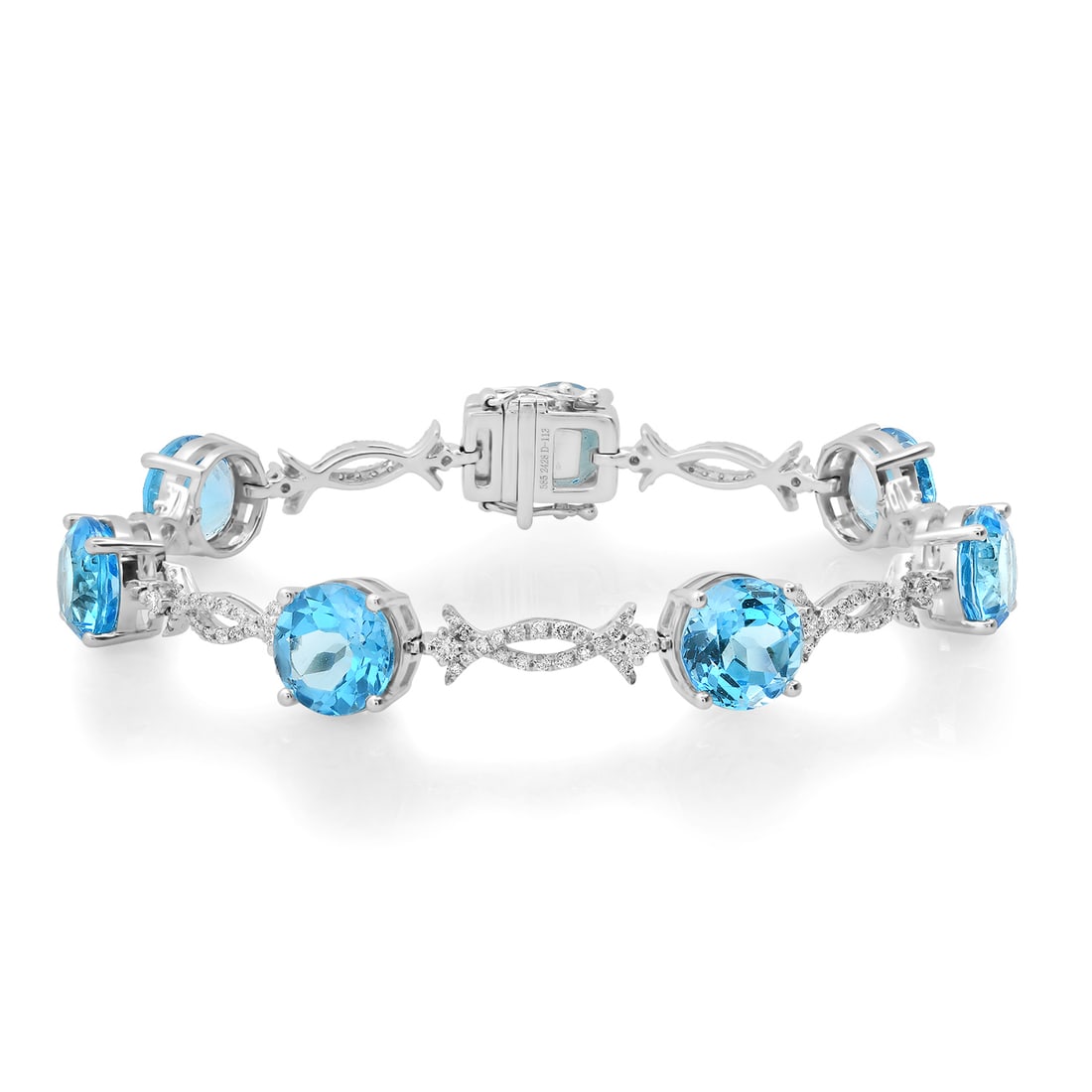 14K White Gold Setting with 24.28ct Blue Topaz and 1.13ct Diamond Bracelet: Retail: $9,337.00 ****** 14K White Gold Setting with 24.28ct Blue Topaz and 1.13ct Diamond Bracelet ****** Size: 7.25 / Metal: 14K White Gold / Total Item Weight: 19.5 Grams / Country Made: United Sta