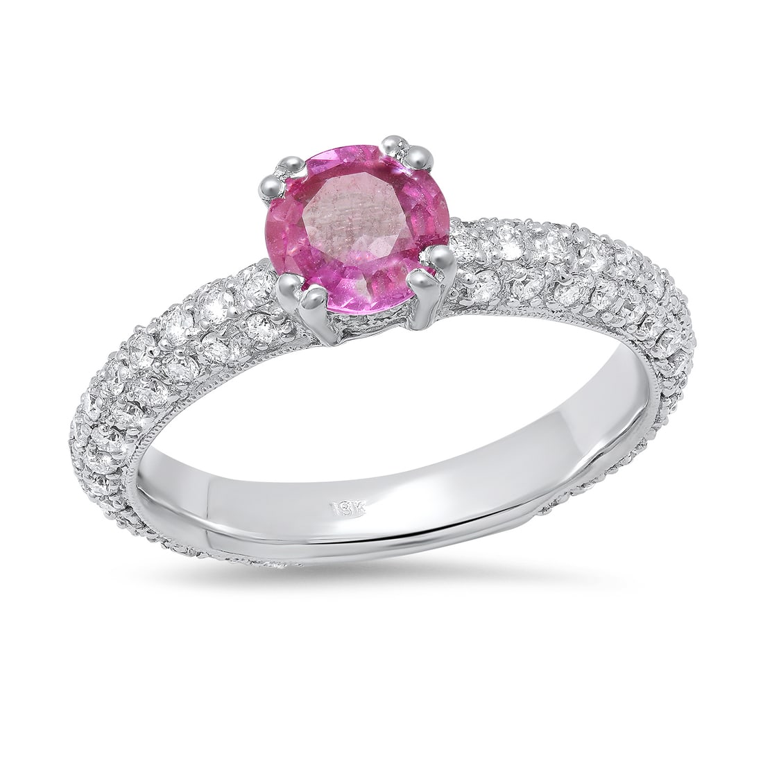 18K White Gold Setting with 0.93ct Pink Sapphire and 0.83ct Diamond Ladies Ring: Retail: $5,190.00 ****** 18K White Gold Setting with 0.93ct Pink Sapphire and 0.83ct Diamond Ladies Ring ****** Size: 6.75(we offer free resizing to winning bidders) / Metal: 18K White Gold / Total It