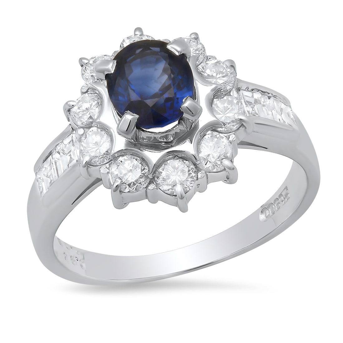 Platinum Setting with 0.95ct Sapphire and 1.03ct Diamond Ladies Ring: Retail: $6,600.00 ****** Platinum Setting with 0.95ct Sapphire and 1.03ct Diamond Ladies Ring ****** Size: 6.0 (we offer free resizing to winning bidders) / Metal: Platinum / Total Item Weight: 5.3 Gr