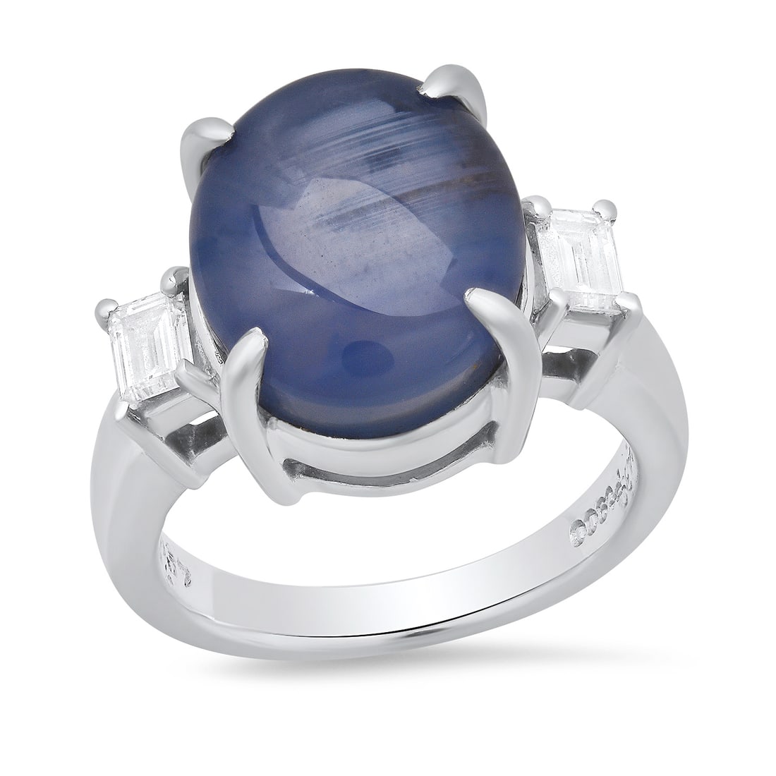 Platinum Setting with 14.39ct Star Sapphire and 0.37ct Diamond Ladies Ring: Retail: $21,477.00 ****** Platinum Setting with 14.39ct Star Sapphire and 0.37ct Diamond Ladies Ring ****** Size: 6 (we offer free resizing to winning bidders) / Metal: Platinum / Total Item Weight: 1