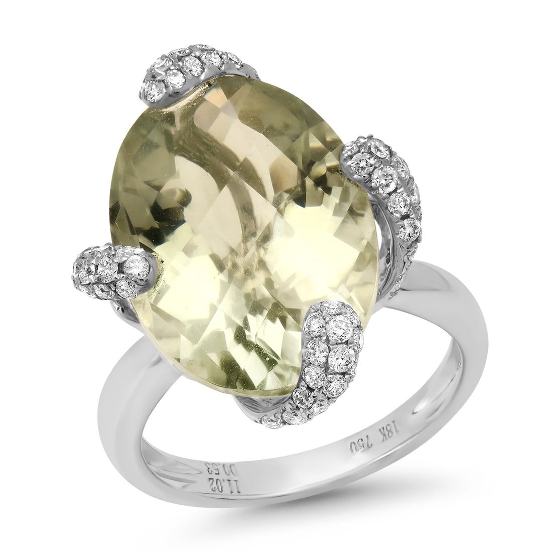18K White Gold Setting with 11.02ct Amethyst and .53ct Diamond Ladies Ring: Retail: $6,450.00 ****** 18K White Gold Setting with 11.02ct Amethyst and .53ct Diamond Ladies Ring ****** Size: 7 / Metal: 18K White Gold / Total Item Weight: 6.5 Grams / Country Made: United States 