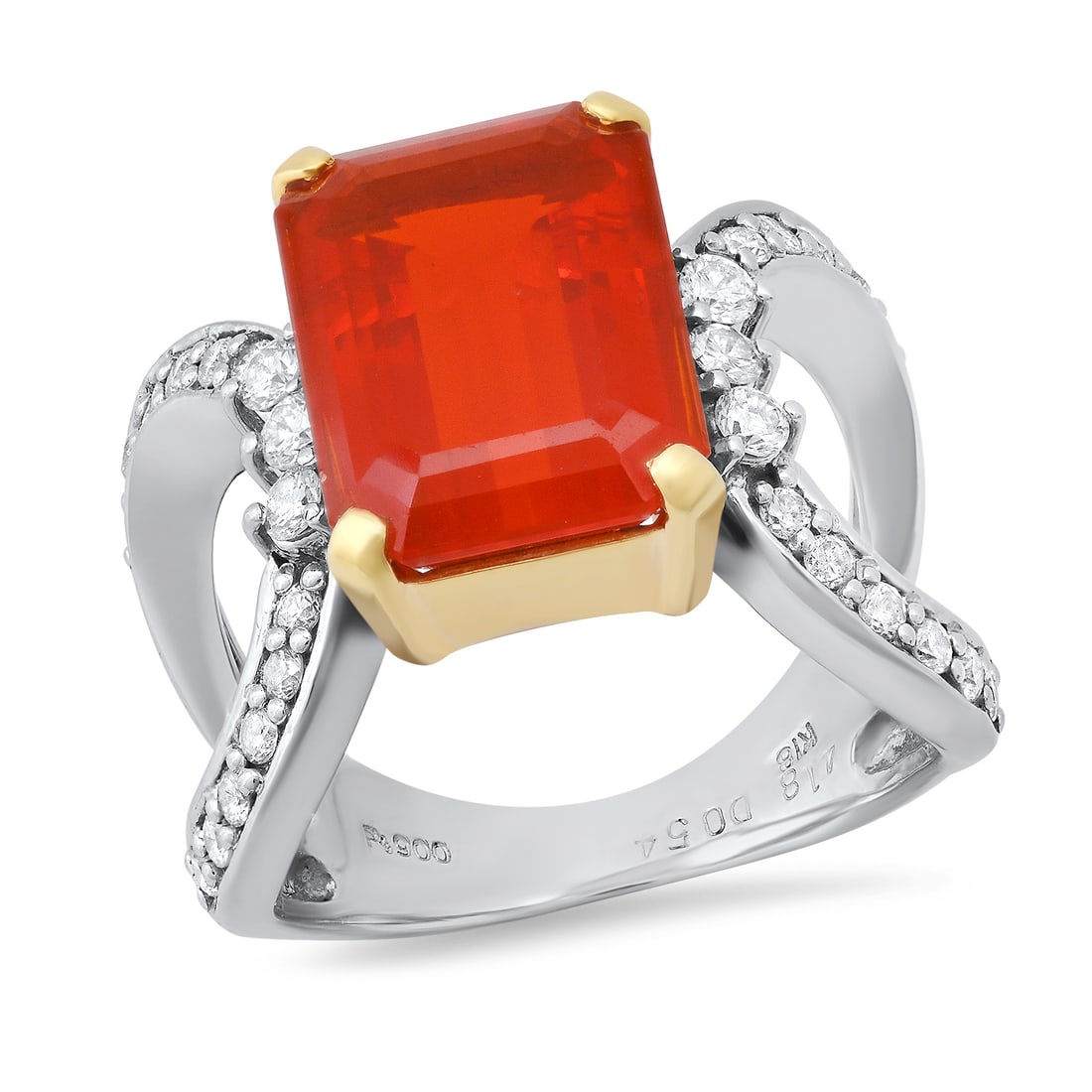 Platinum Setting with 4.18ct Fire Opal and 0.54ct Diamond Ladies Ring: Retail: $9,230.00 ****** Platinum Setting with 4.18ct Fire Opal and 0.54ct Diamond Ladies Ring ****** Size: 7 (we offer free resizing to winning bidders) / Metal: Platinum / Total Item Weight: 12.0 Gr
