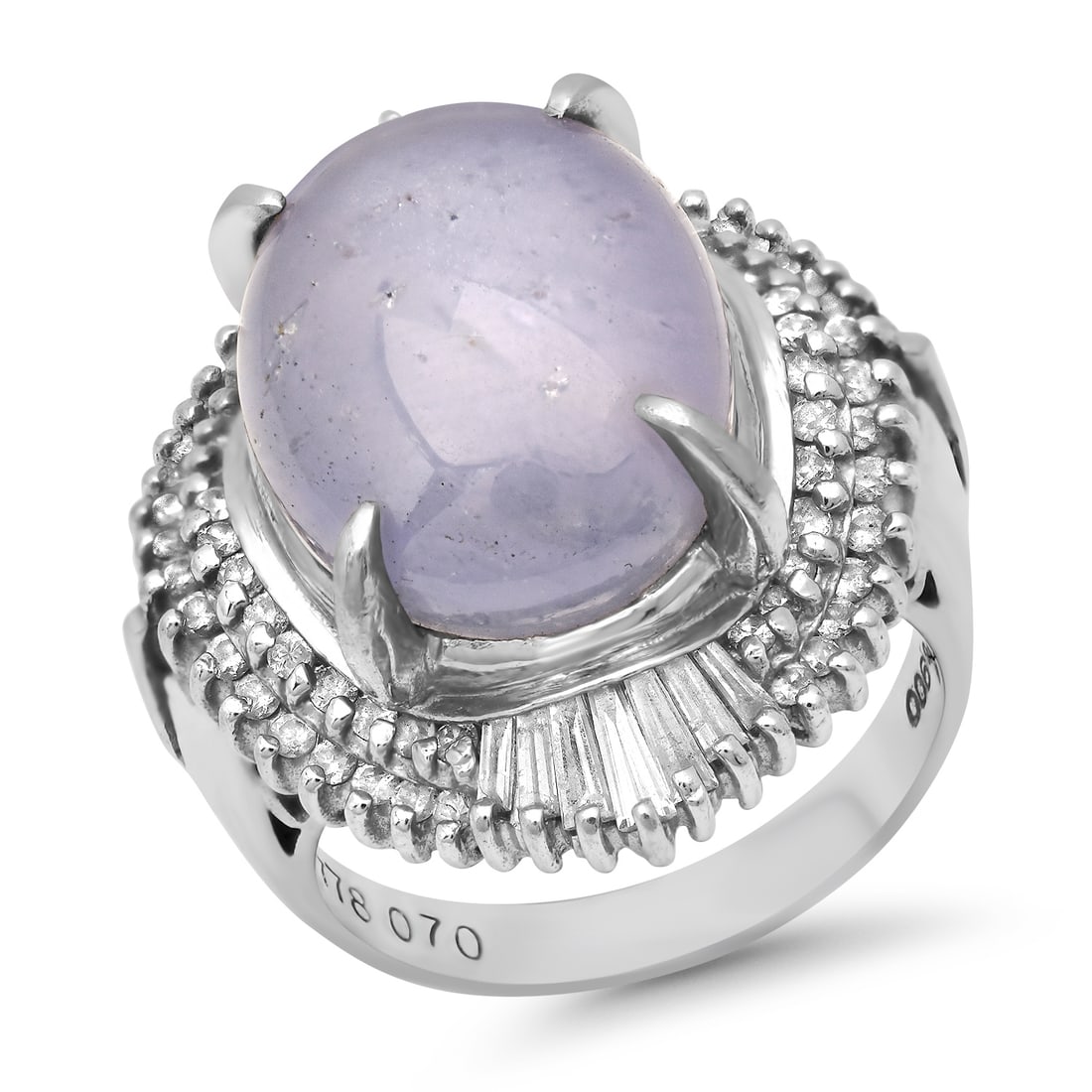 Platinum Setting with 17.78ct Star Sapphire and 0.70ct Diamond Ladies Ring: Retail: $14,670.00 ****** Platinum Setting with 17.78ct Star Sapphire and 0.70ct Diamond Ladies Ring ****** Size: 5.5 (we offer free resizing to winning bidders) / Metal: Platinum / Total Item Weight: