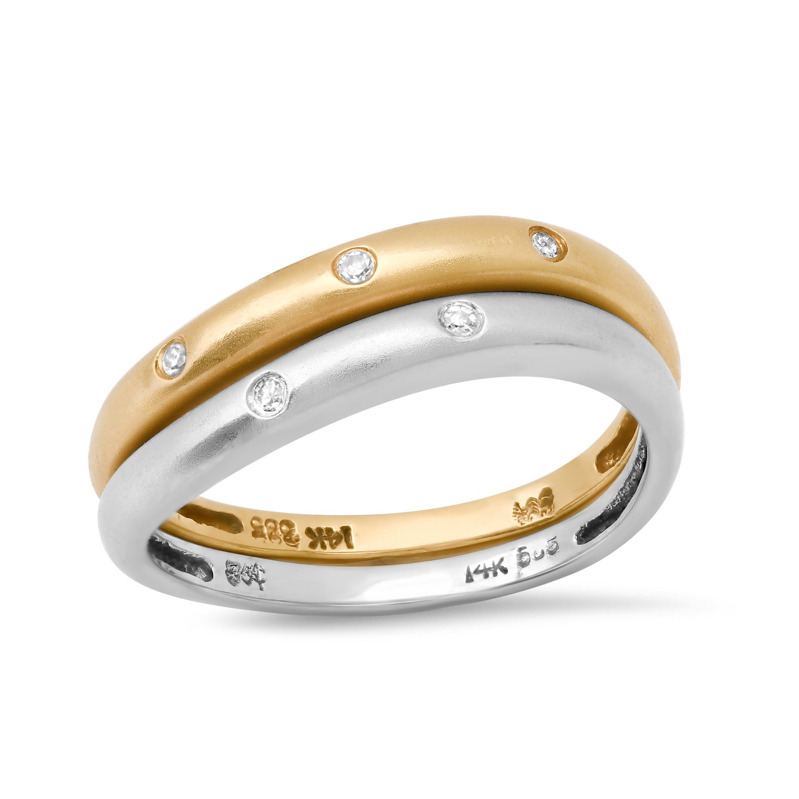14K White and Yellow Gold Two Ring Set with .002ct Diamond Ladies Rings: Retail: $1,450.00 ****** 14K White and Yellow Gold Two Ring Set with .002ct Diamond Ladies Rings ****** Size: 6 / Metal: 14K White and Yellow Gold / Total Item Weight: 3.2 Grams / Country Made: United