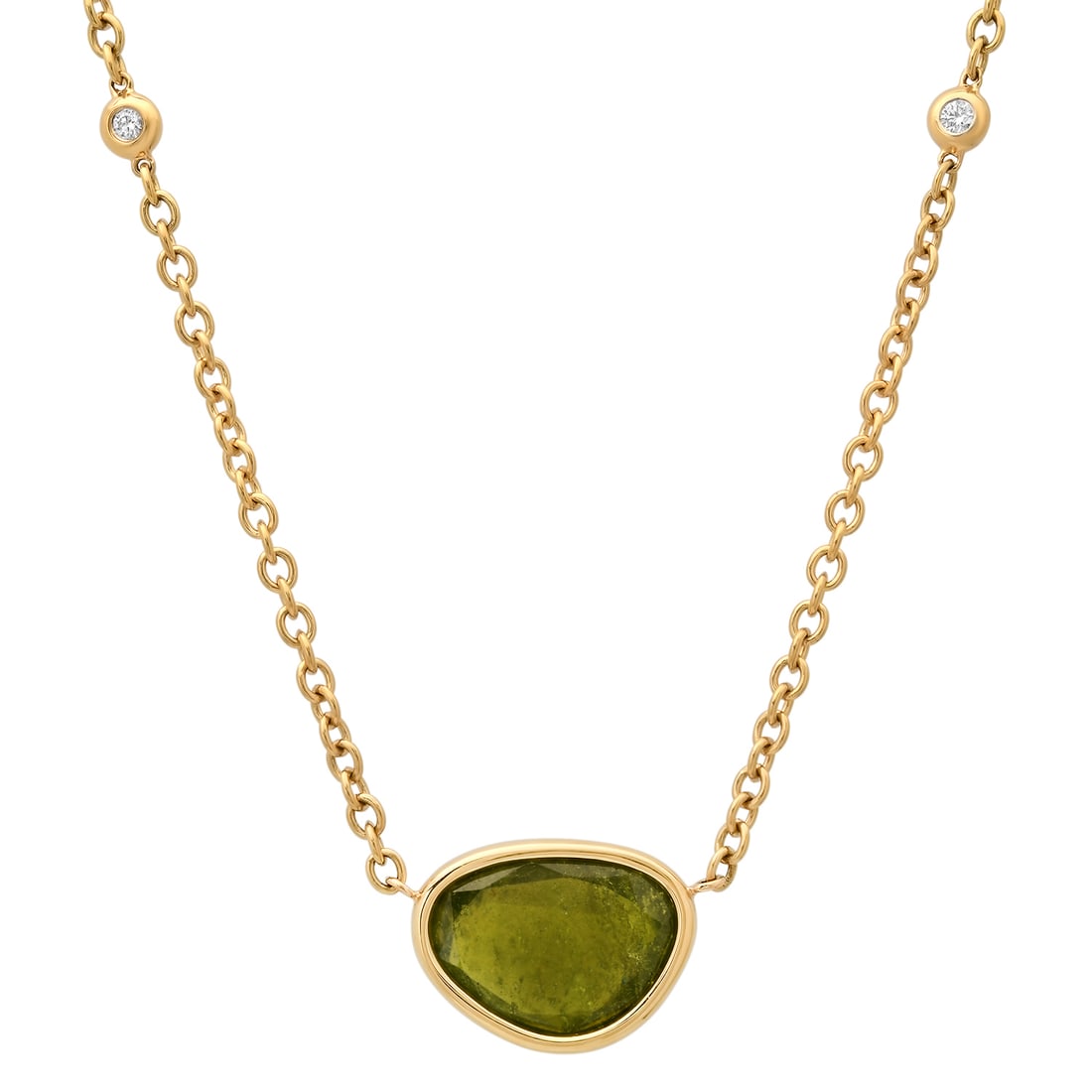 18K Yellow Gold Diamond and Green Tourmaline Necklace: Retail: $4,975.00 ****** 18K Yellow Gold Diamond and Green Tourmaline Necklace ****** Size: 16 / Metal: 18K Yellow Gold / Total Item Weight: 9.6 Grams / Country Made: United States / / Main Stone: Tou