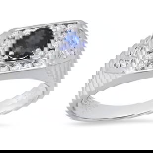 18K White Gold Setting with 0.63ct Sapphire and 0.36ct Diamond Ladies Ring: Retail: $3,760.00 ****** 18K White Gold Setting with 0.63ct Sapphire and 0.36ct Diamond Ladies Ring ****** Size: 8 (we offer free resizing to winning bidders) / Metal: 18K White Gold / Total Item