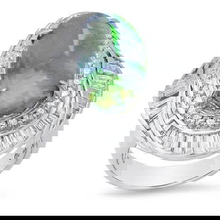 Platinum Setting with 4.68ct Opal and 1.76ct Diamond Ladies Ring: Retail: $12,810.00 ****** Platinum Setting with 4.68ct Opal and 1.76ct Diamond Ladies Ring ****** Size: 6.75(we offer free resizing to winning bidders) / Metal: Platinum / Total Item Weight: 18.8