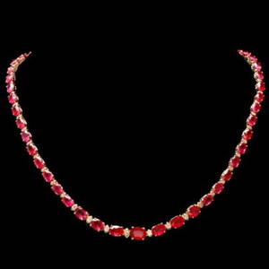 14K Yellow Gold 35.65ct Ruby and 1.22ct Diamond Necklace