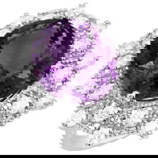 14k White Gold 12.32ct Amethyst 1.86ct Diamond Ring: Retail: $7,400.00 ****** 14k White Gold 12.32ct Amethyst 1.86ct Diamond Ring ****** Metal: 14K White Gold / Total Item Weight: 11.70 grams / Country Made: United States / / Main Stone: Amethyst /