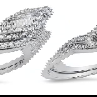 14K White Gold Two Ring Bridal Set with 1.42tcw Diamond Ladies Ring: Retail: $6,358.00 ****** 14K White Gold Two Ring Bridal Set with 1.42tcw Diamond Ladies Ring ****** Size: 7 (we offer free resizing to winning bidders) / Metal: 14K White Gold / Total Item Weight:
