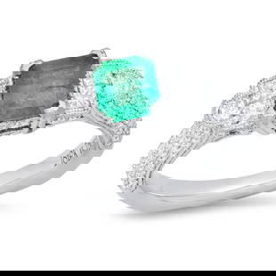 18K White Gold Setting with 0.68ct Emerald and 1.14ct Diamond Ring: Retail: $6,820.00 ****** 18K White Gold Setting with 0.68ct Emerald and 1.14ct Diamond Ring ****** Size: 6.75 (we offer free resizing to winning bidders) / Metal: 18K White Gold / Total Item Weight: