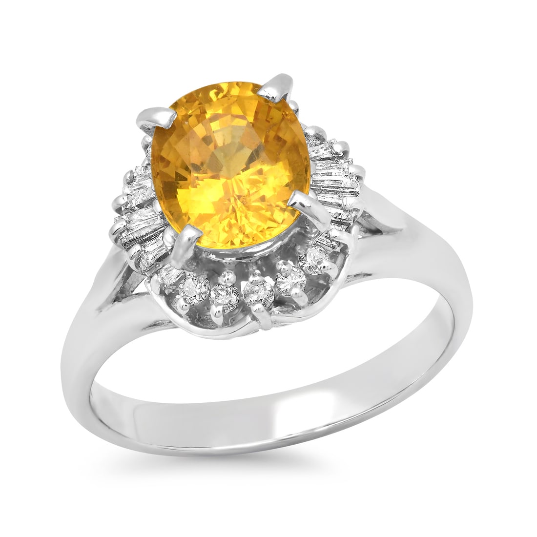 Platinum Setting with 2.83ct Yellow Sapphire and 0.36ct Diamond Ladies Ring: Retail: $6,800.00 ****** Platinum Setting with 2.83ct Yellow Sapphire and 0.36ct Diamond Ladies Ring ****** Size: 8 (we offer free resizing to winning bidders) / Metal: Platinum / Total Item Weight: 7