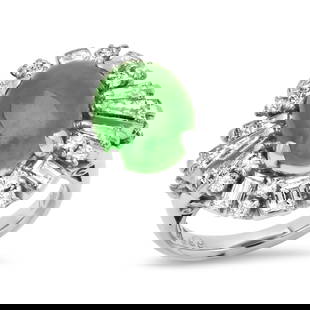 Platinum Setting with 6.36ct GIA Graded Jade and 1.22ct Diamond Ladies Ring: Retail: $15,600.00 ****** Platinum Setting with 6.36ct GIA Graded Jade and 1.22ct Diamond Ladies Ring ****** Size: 5 (we offer free resizing to winning bidders) / Metal: Platinum / Total Item Weight: