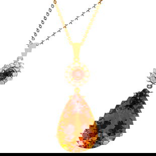14k Yellow Gold 42.10ct & 1.00ct Citrine 1.15ct Diamond Pendant: Retail: $9,590.00 ****** 14k Yellow Gold 42.10ct & 1.00ct Citrine 1.15ct Diamond Pendant ****** Metal: 14K Yellow Gold / Total Item Weight: 15.50 grams / Country Made: United States / / Main Stone: