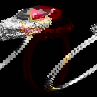 14K Yellow Gold 3.97ct Ruby and 1.14ct Diamond Ring: Retail: $7,700.00 ****** 14K Yellow Gold 3.97ct Ruby and 1.14ct Diamond Ring ****** Metal: 14K Yellow Gold / Total Item Weight: 6.5 Grams / Country Made: United States / / Main Stone: Ruby / Color: