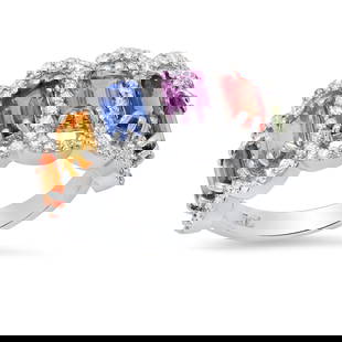14K White Gold with 3.95ct Multi-Color Sapphire and 1.05ct Diamond Ring: Retail: $7,660.00 ****** 14K White Gold with 3.95ct Multi-Color Sapphire and 1.05ct Diamond Ring ****** Size: Size 7 (we offer free resizing to winning bidders / Metal: 14K White Gold / Total Item Wei