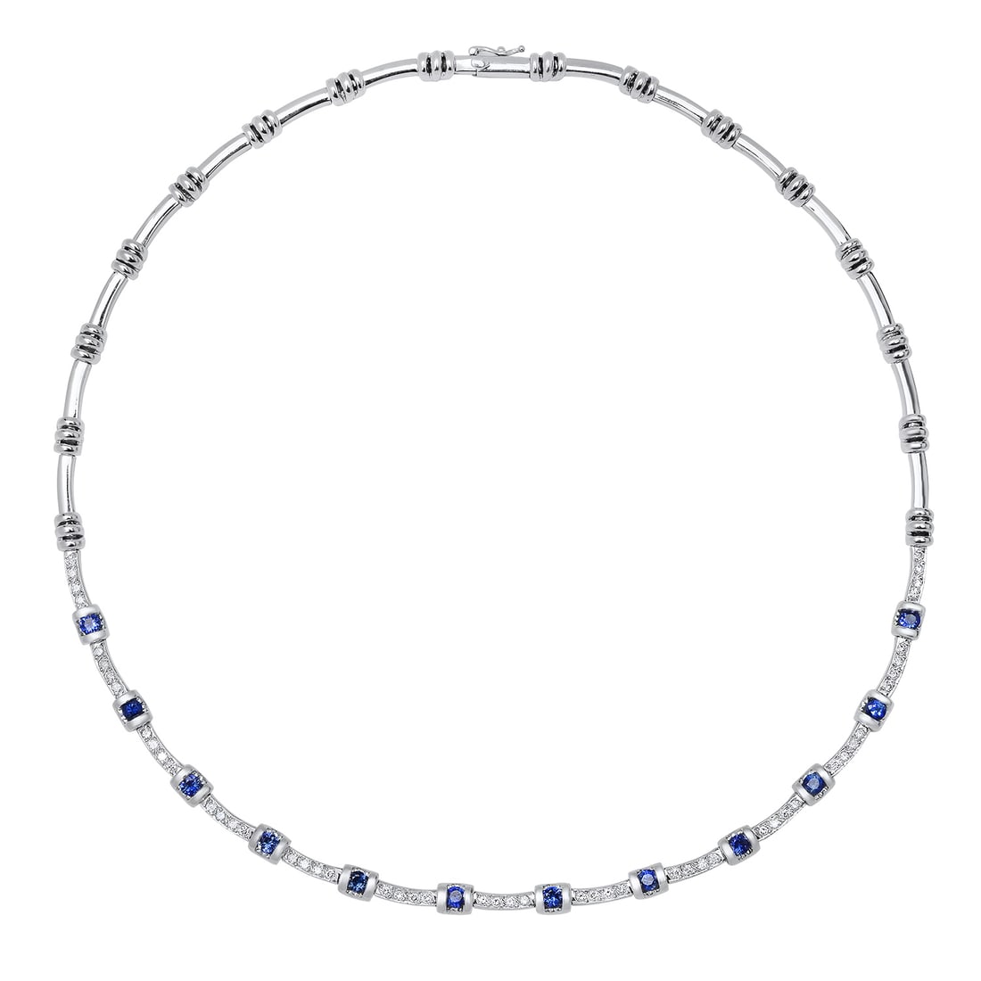 18K White Gold Setting with 1.86ct Sapphire and 1.38ct Diamond Necklace: Retail: $16,700.00 ****** 18K White Gold Setting with 1.86ct Sapphire and 1.38ct Diamond Necklace ****** Size: 17 / Metal: 18K White Gold / Total Item Weight: 33.5 Grams / Country Made: United States 
