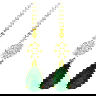 14k Yellow Gold 7.33ct Emerald 2.10ct Diamond Earrings: Retail: $22,260.00 ****** 14k Yellow Gold 7.33ct Emerald 2.10ct Diamond Earrings ****** Metal: 14K Yellow Gold / Total Item Weight: 7.38 grams / Country Made: United States / / Main Stone: Emerald / C