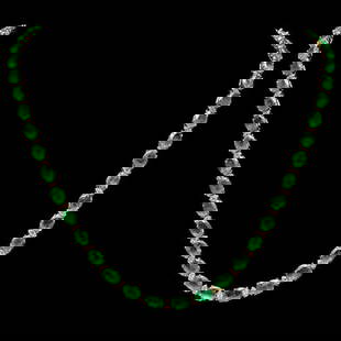 14K Yellow Gold 31.94ct Emerald and 1.68ct Diamond Necklace: Retail: $41,950.00 ****** 14K Yellow Gold 31.94ct Emerald and 1.68ct Diamond Necklace ****** Metal: 14K Yellow Gold / Total Item Weight: 22.0 Grams / Country Made: United States / / Main Stone: Emeral