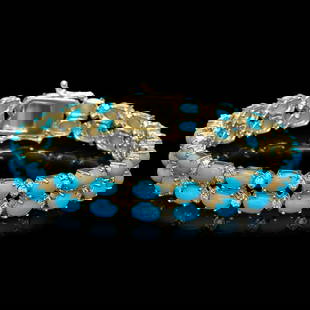 14K Gold 16.59ct Turqoise 1.22ct Diamond Bracelet: Retail: $13,860.00 ****** 14K Gold 16.59ct Turqoise 1.22ct Diamond Bracelet ****** Metal: 14K Solid Gold / Total Item Weight: 20.4 grams / Country Made: United States / / Main Stone: Turquoise / Color