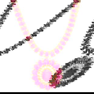 14K Yellow Gold Setting with 50.81ct Ruby and 0.92ct Diamond Necklace: Retail: $26,730.00 ****** 14K Yellow Gold Setting with 50.81ct Ruby and 0.92ct Diamond Necklace ****** Metal: 14K Yellow Gold / Total Item Weight: 40.7 Grams / Country Made: United States / / Main Sto
