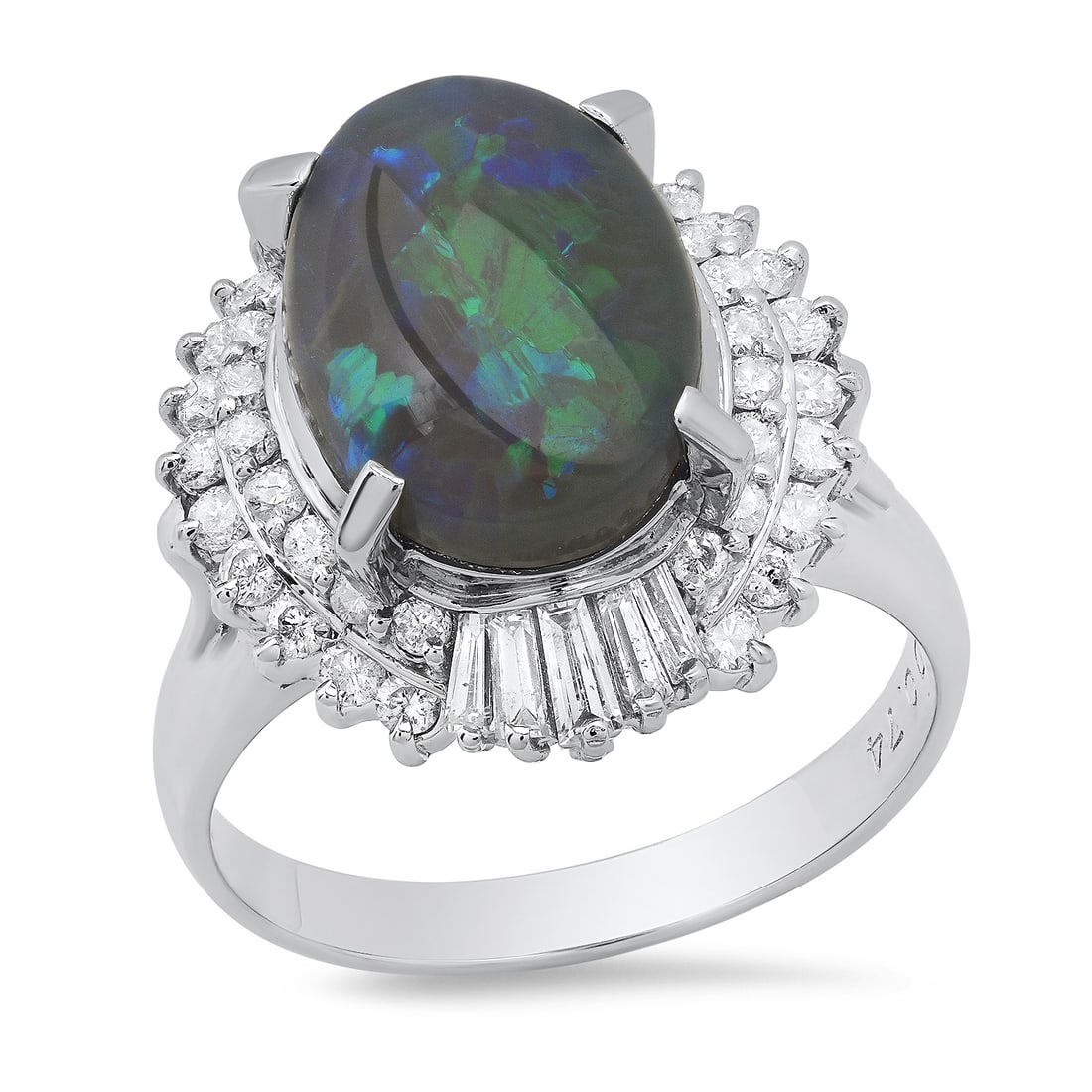 Platinum Setting with 3.47ct Opal and 0.74ct Diamond Ladies Ring: Retail: $8,670.00 ****** Platinum Setting with 3.47ct Opal and 0.74ct Diamond Ladies Ring ****** Size: 6(we offer free resizing to winning bidders) / Metal: Platinum / Total Item Weight: 9.0 Grams / C