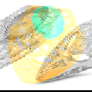 14K Yellow Gold 5.00ct Emerald and 1.13ct Diamond Ring: Retail: $19,750.00 ****** 14K Yellow Gold 5.00ct Emerald and 1.13ct Diamond Ring ****** Metal: 14K Yellow Gold / Total Item Weight: 11.4 Grams / Country Made: United States / / Main Stone: Emerald / C