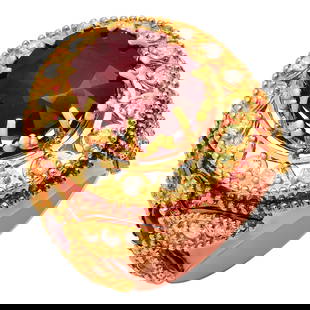 14k Yellow & Rose Gold 12.71ct & 1.00ct Ruby 2.44ct Diamond Ring: Retail: $12,265.00 ****** 14k Yellow & Rose Gold 12.71ct & 1.00ct Ruby 2.44ct Diamond Ring ****** Metal: 14K Yellow & Rose Gold / Total Item Weight: 19.20 grams / Country Made: United States / / Main