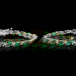 14K Gold 10.31ct Emerald 0.43ct Diamond Bracelet: Retail: $8,805.00 ****** 14K Gold 10.31ct Emerald 0.43ct Diamond Bracelet ****** Metal: 14K Yellow Gold / Total Item Weight: 8.5 Grams / Country Made: United States / / Main Stone: Emerald / Color: Gr